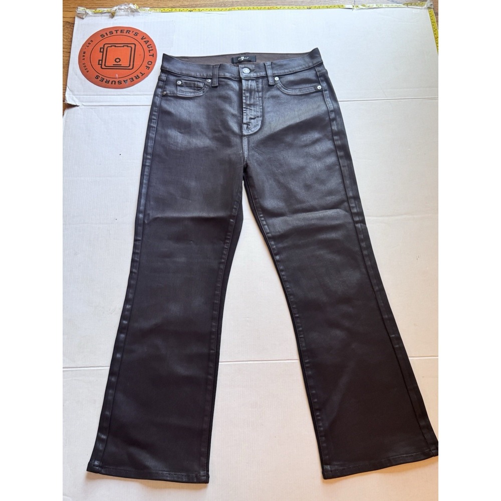 7 For All Mankind Coated High Rise Cropped Kick Flare Jeans Brown Metallic 30